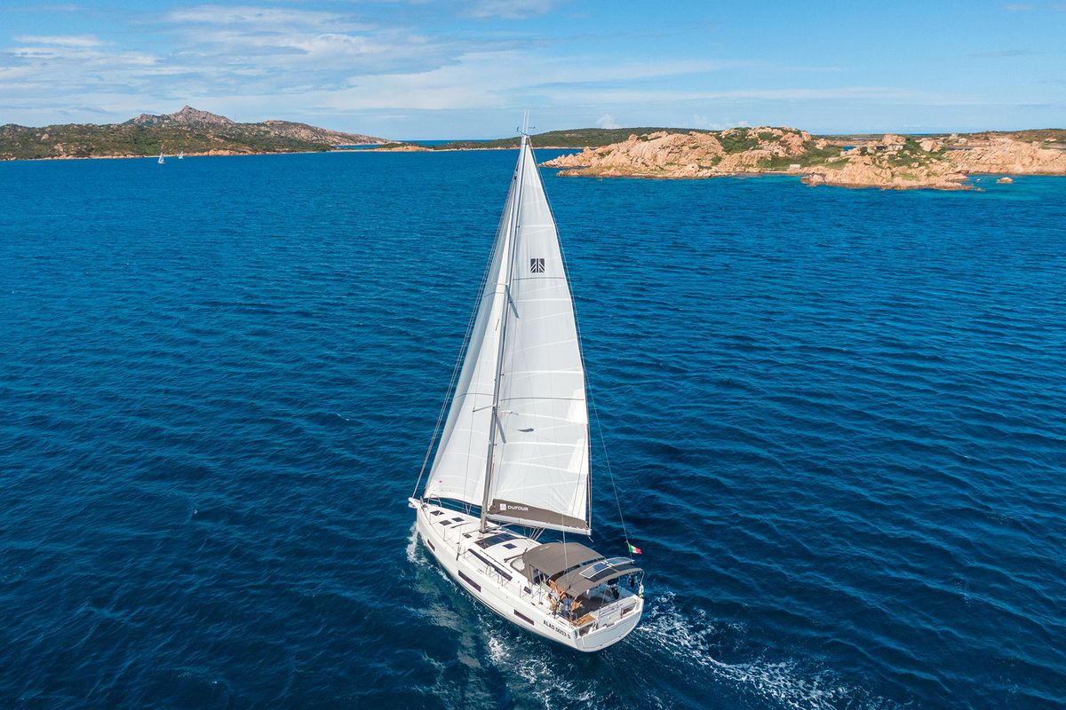 Cockpit of Dione, a Dufour 470 sailboat at Cannigione, Italy