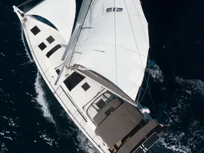 Salon of Dione, a Dufour 470 sailboat at Cannigione, Italy