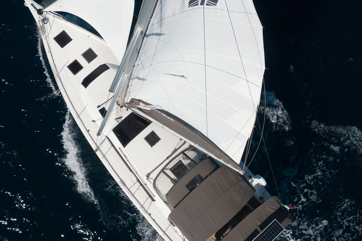 Salon of Dione, a Dufour 470 sailboat at Cannigione, Italy