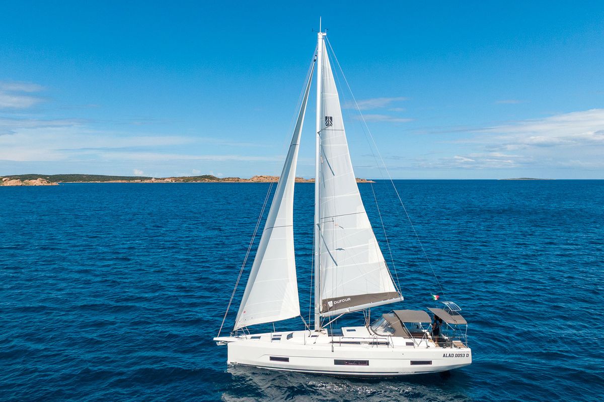 Cockpit of Dione, a Dufour 470 sailboat at Cannigione, Italy