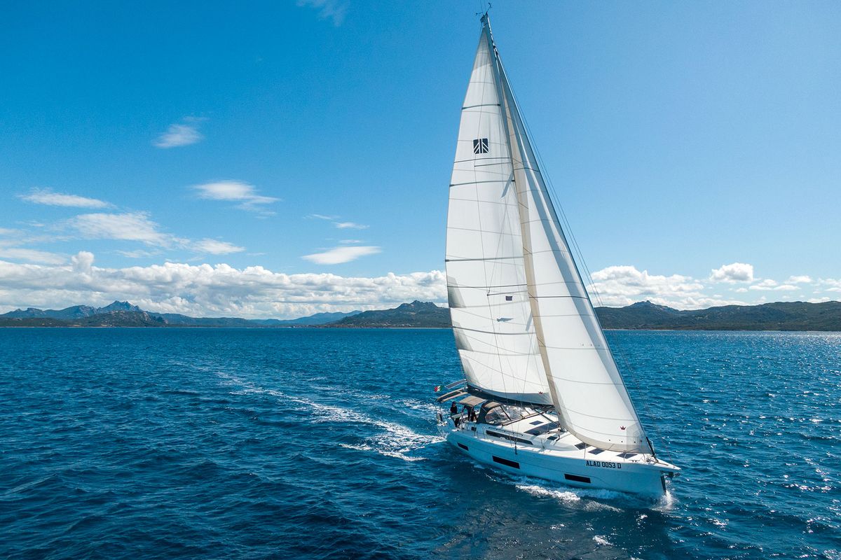 Cabin on Dione, a Dufour 470 sailboat at Cannigione, Italy