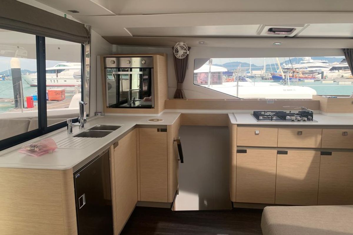 Galley of Shavasan, a Fountaine Pajot Elba 45 catamaran at Mai Khao, Thailand