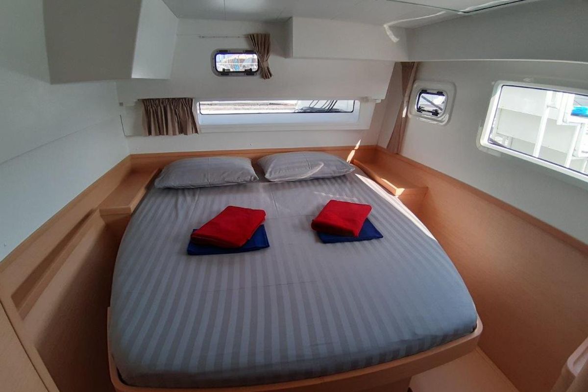 Cabin on Shavasan, a Fountaine Pajot Elba 45 catamaran at Mai Khao, Thailand