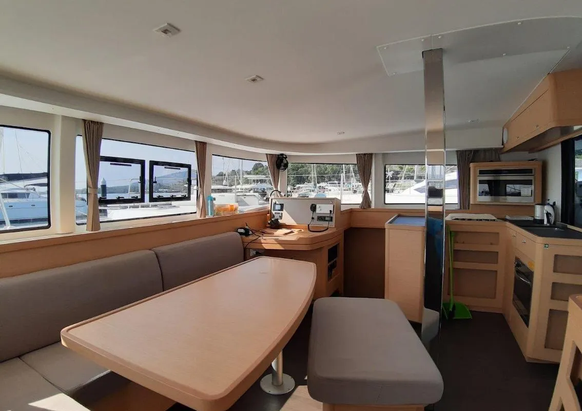Salon of Shavasan, a Fountaine Pajot Elba 45 catamaran at Mai Khao, Thailand