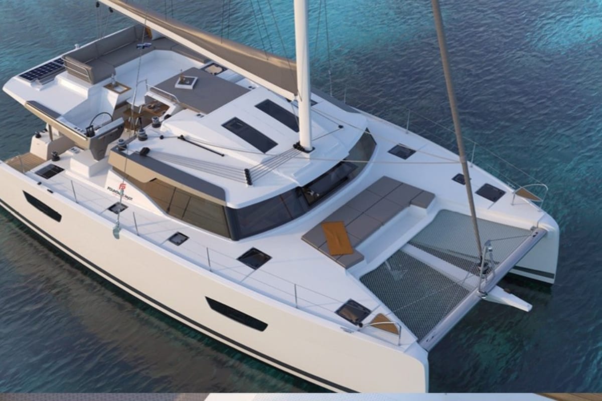 Exterior view of Shavasan, a Fountaine Pajot Elba 45 catamaran at Mai Khao, Thailand