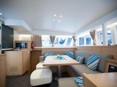 Salon of Lady Dom, a Lagoon 400 S2 catamaran at Sithonia Municipal Unit, Greece