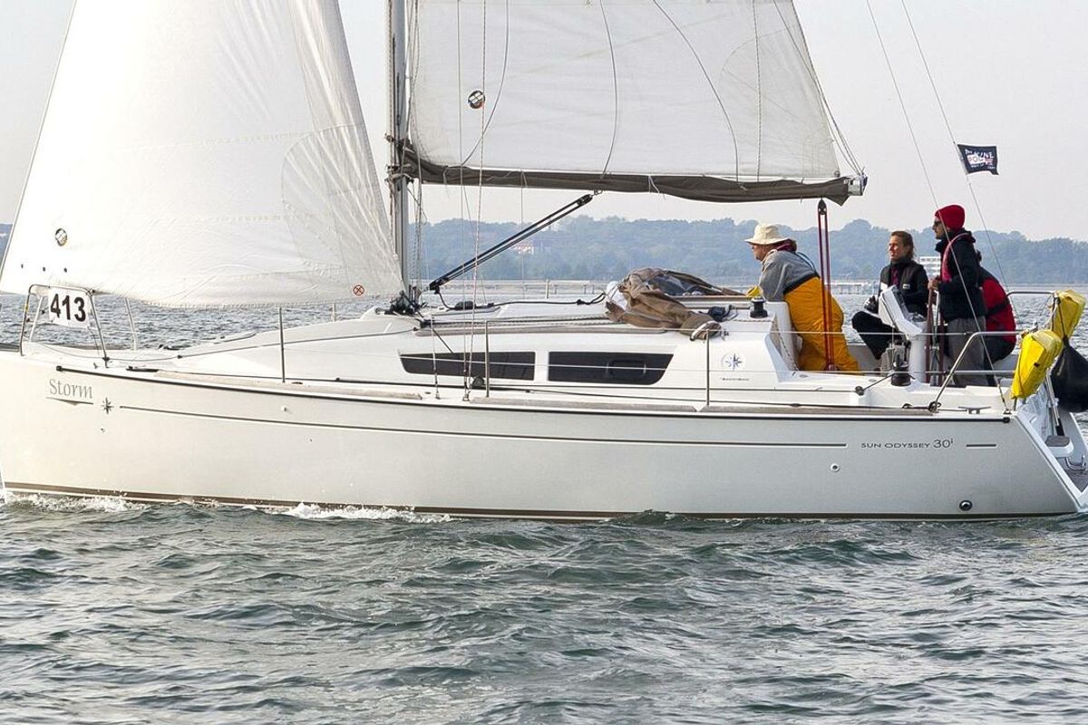 Exterior view of Storm, a Jeanneau Sun Odyssey 30i sailboat at Heiligenhafen, Germany