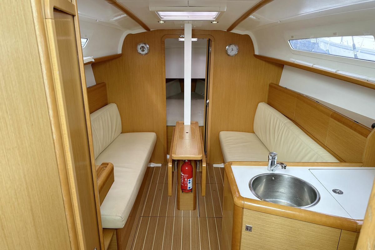 Salon of Storm, a Jeanneau Sun Odyssey 30i sailboat at Heiligenhafen, Germany