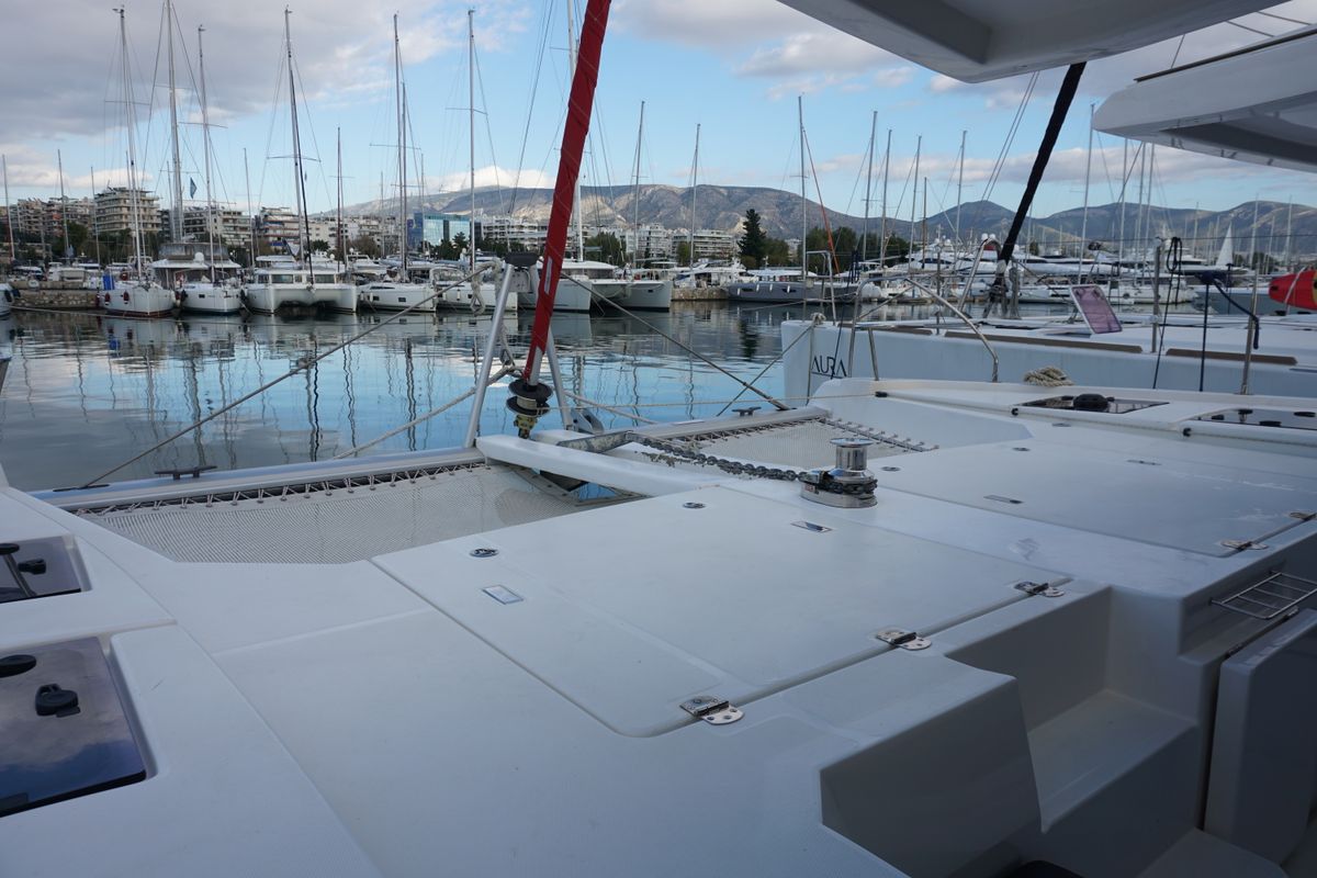 Deck of Marina, a Leopard 45 catamaran at Athens, Greece