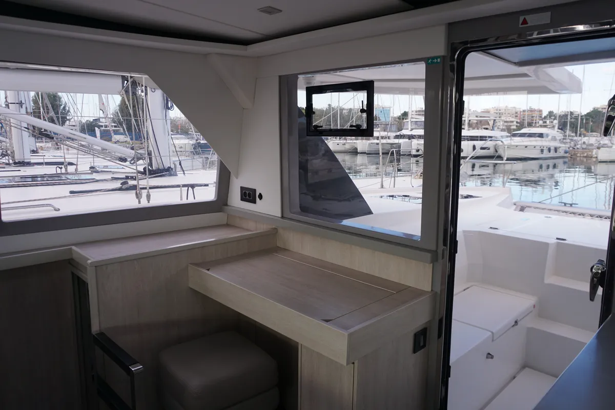 Salon of Marina, a Leopard 45 catamaran at Athens, Greece