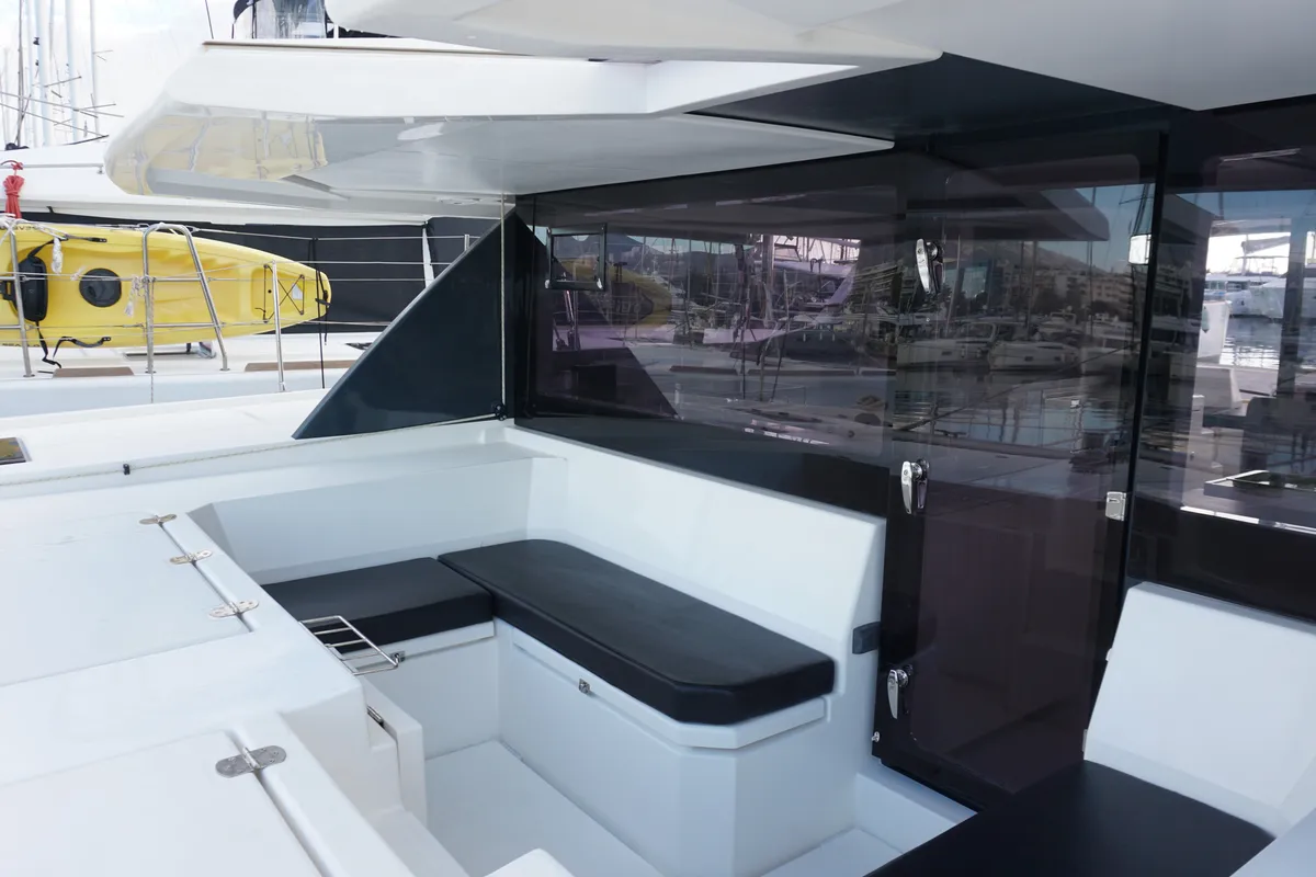 Deck of Marina, a Leopard 45 catamaran at Athens, Greece