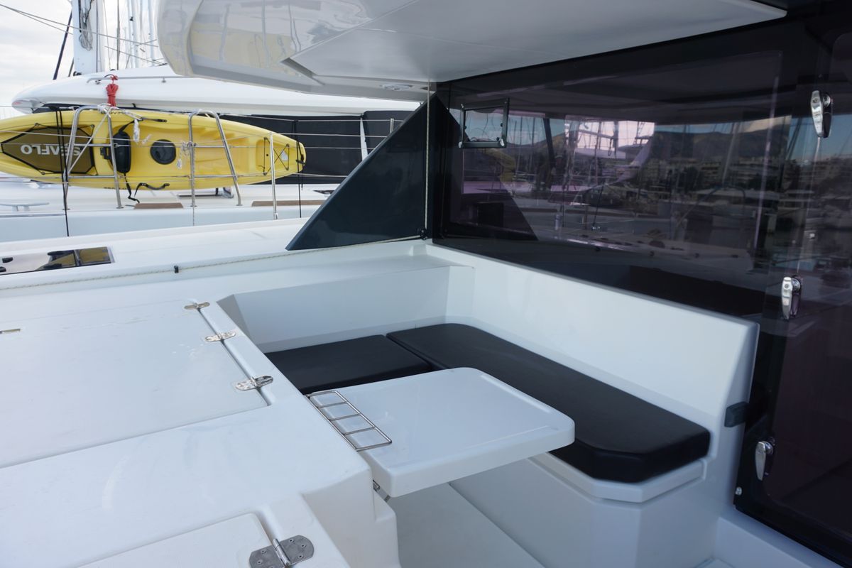 Deck of Marina, a Leopard 45 catamaran at Athens, Greece