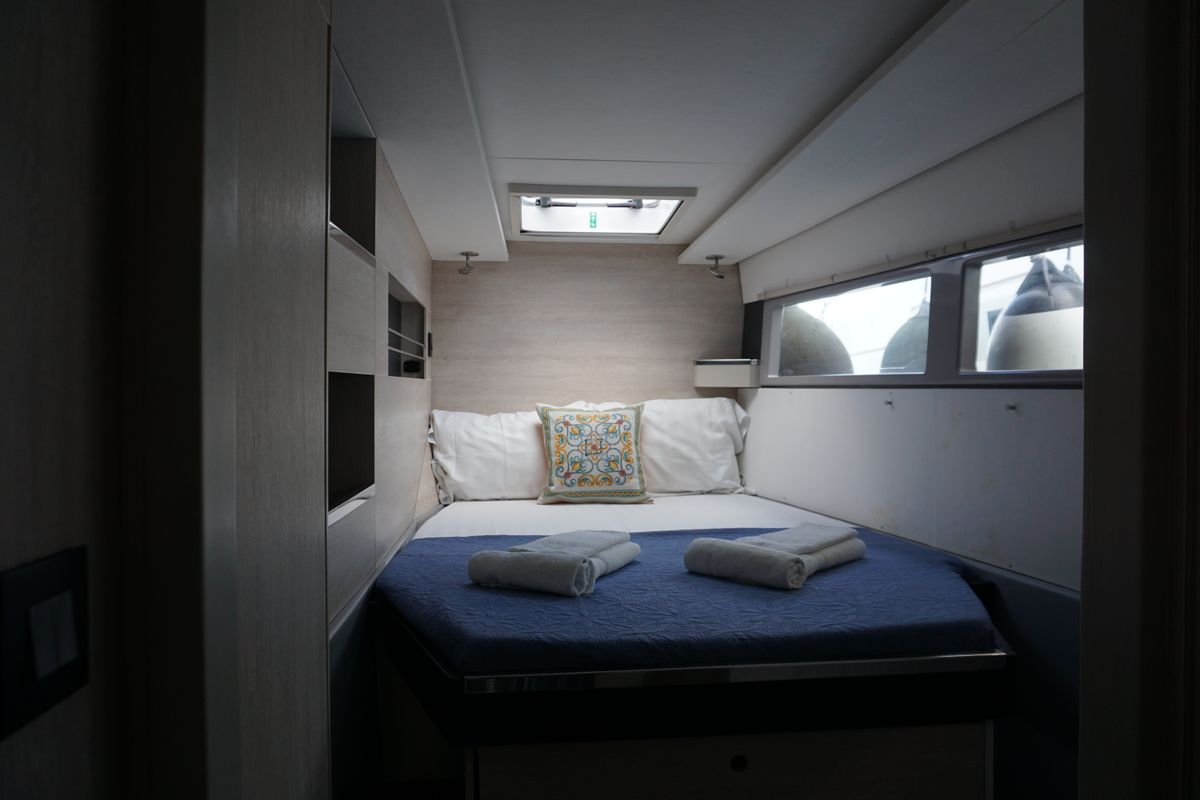 Cabin on Marina, a Leopard 45 catamaran at Athens, Greece