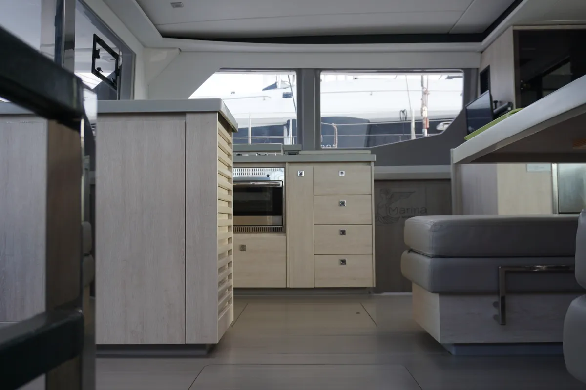 Galley of Marina, a Leopard 45 catamaran at Athens, Greece