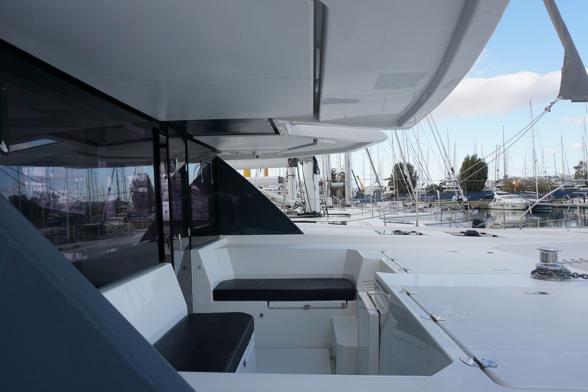 Deck of Marina, a Leopard 45 catamaran at Athens, Greece