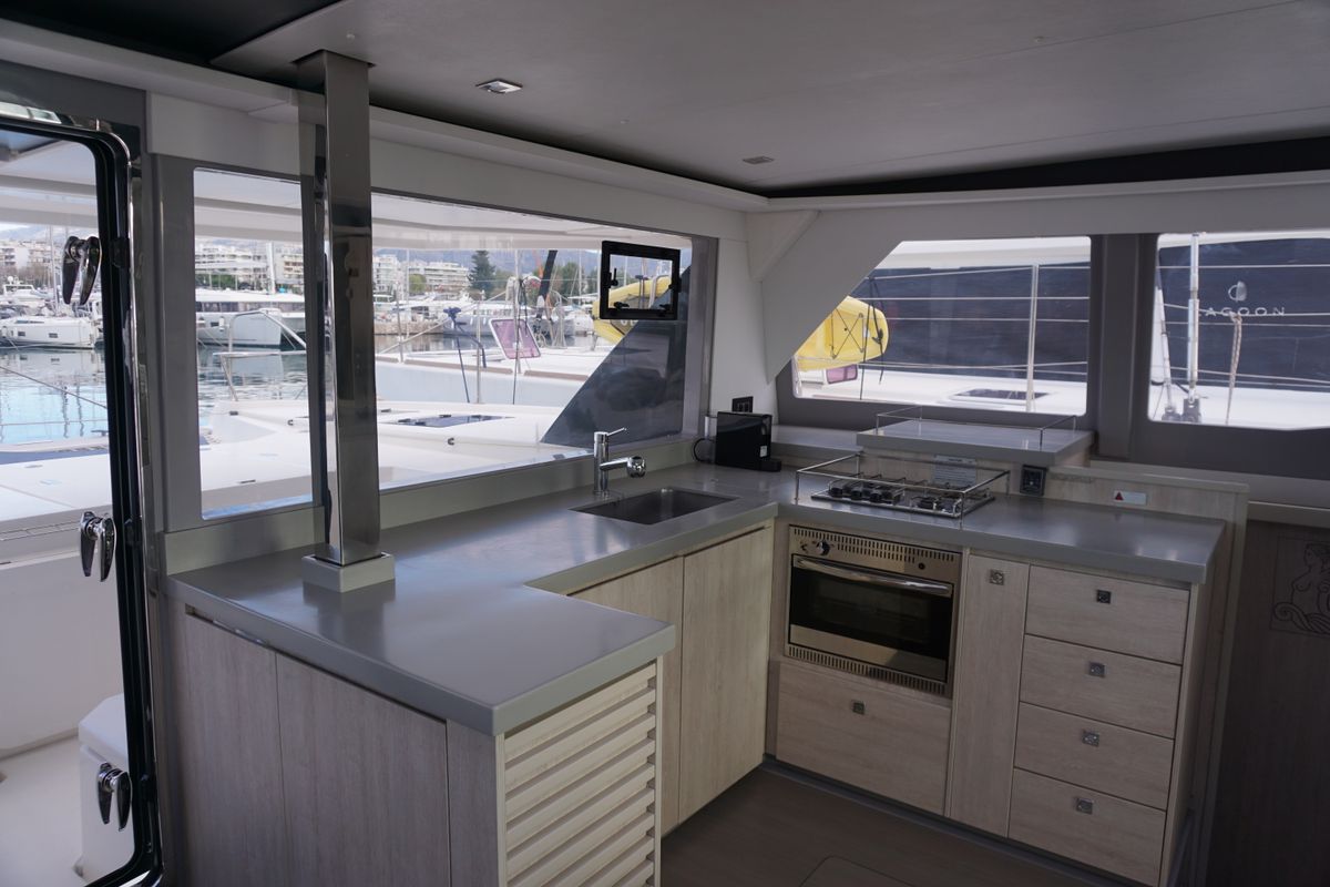 Galley of Marina, a Leopard 45 catamaran at Athens, Greece