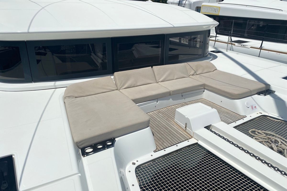 Deck of Croda Rossa, a Lagoon 50 catamaran at Olbia, Italy