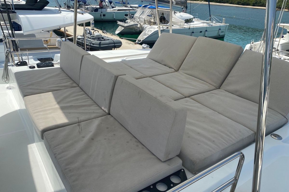Deck of Croda Rossa, a Lagoon 50 catamaran at Olbia, Italy