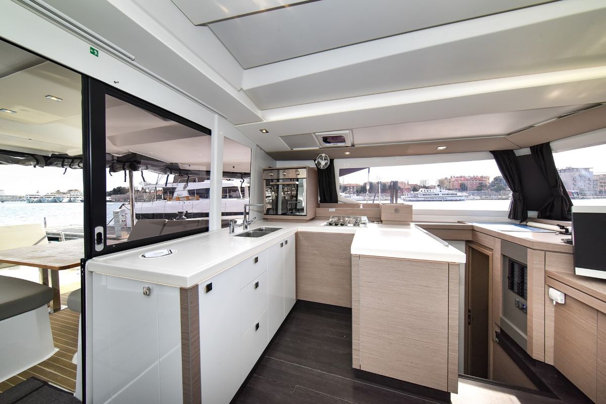 Galley of Le Bart, a Fountaine Pajot Astrea 42 catamaran at Zadar, Croatia