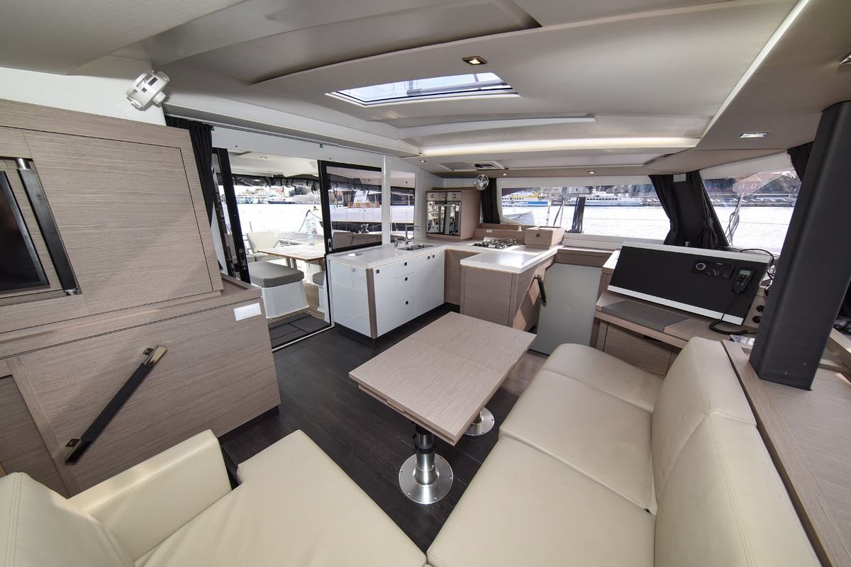 Salon of Le Bart, a Fountaine Pajot Astrea 42 catamaran at Zadar, Croatia