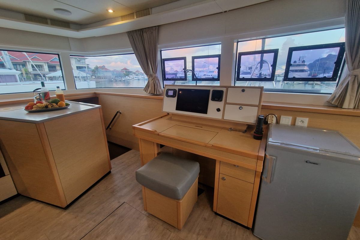 Cockpit of Takamaka, a Lagoon 52 catamaran at Alameda, United States