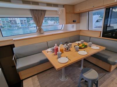Salon of Takamaka, a Lagoon 52 catamaran at Alameda, United States