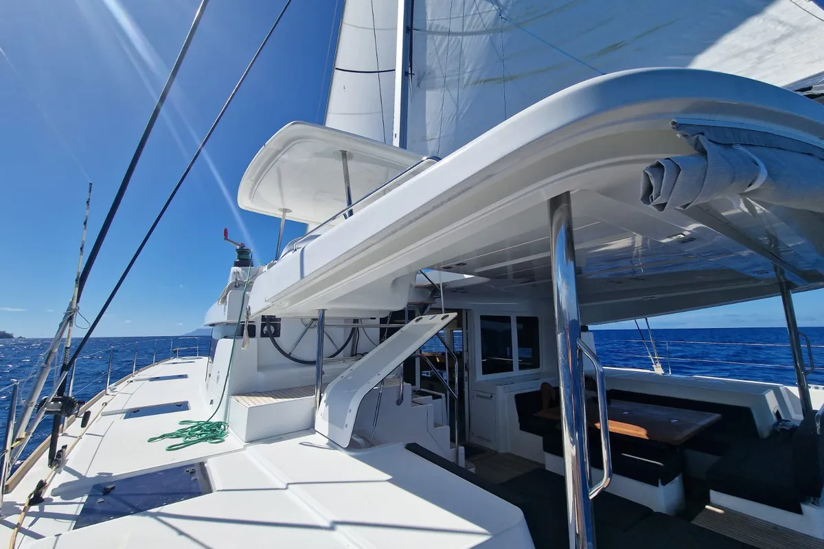 Cockpit of Takamaka, a Lagoon 52 catamaran at Alameda, United States