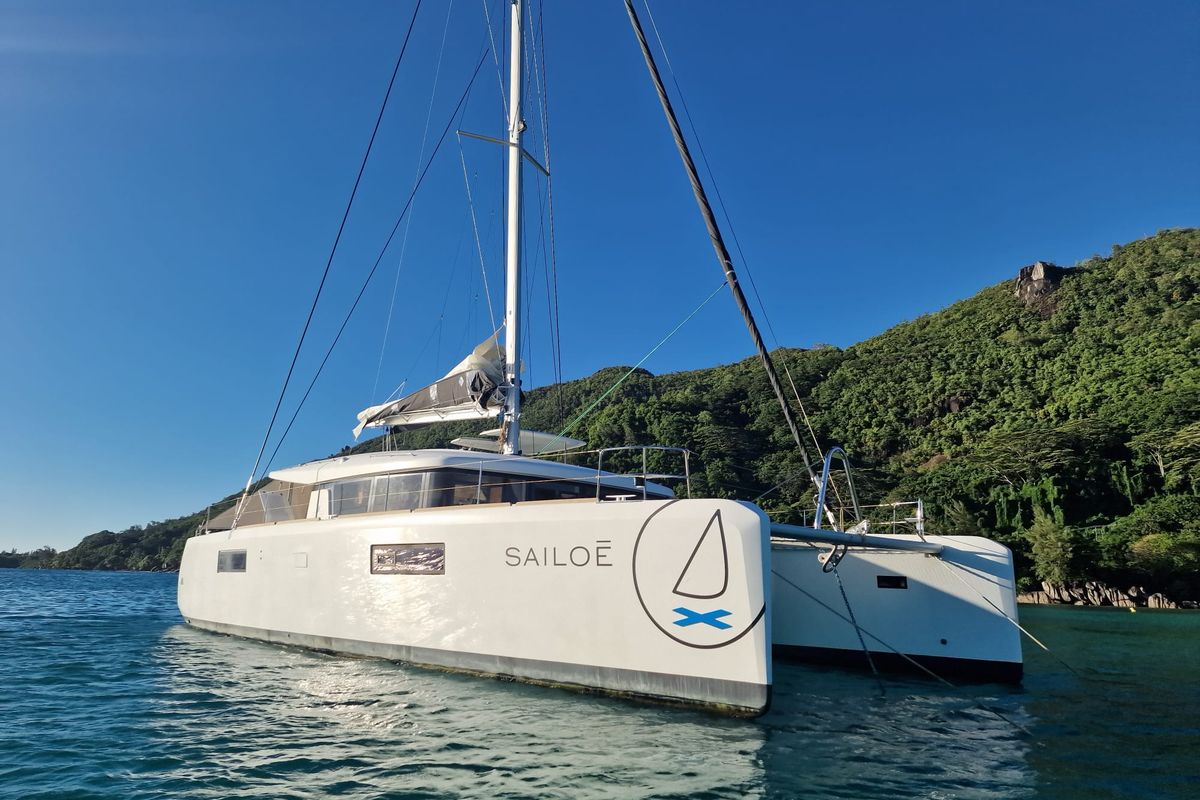 Exterior view of Takamaka, a Lagoon 52 catamaran at Alameda, United States