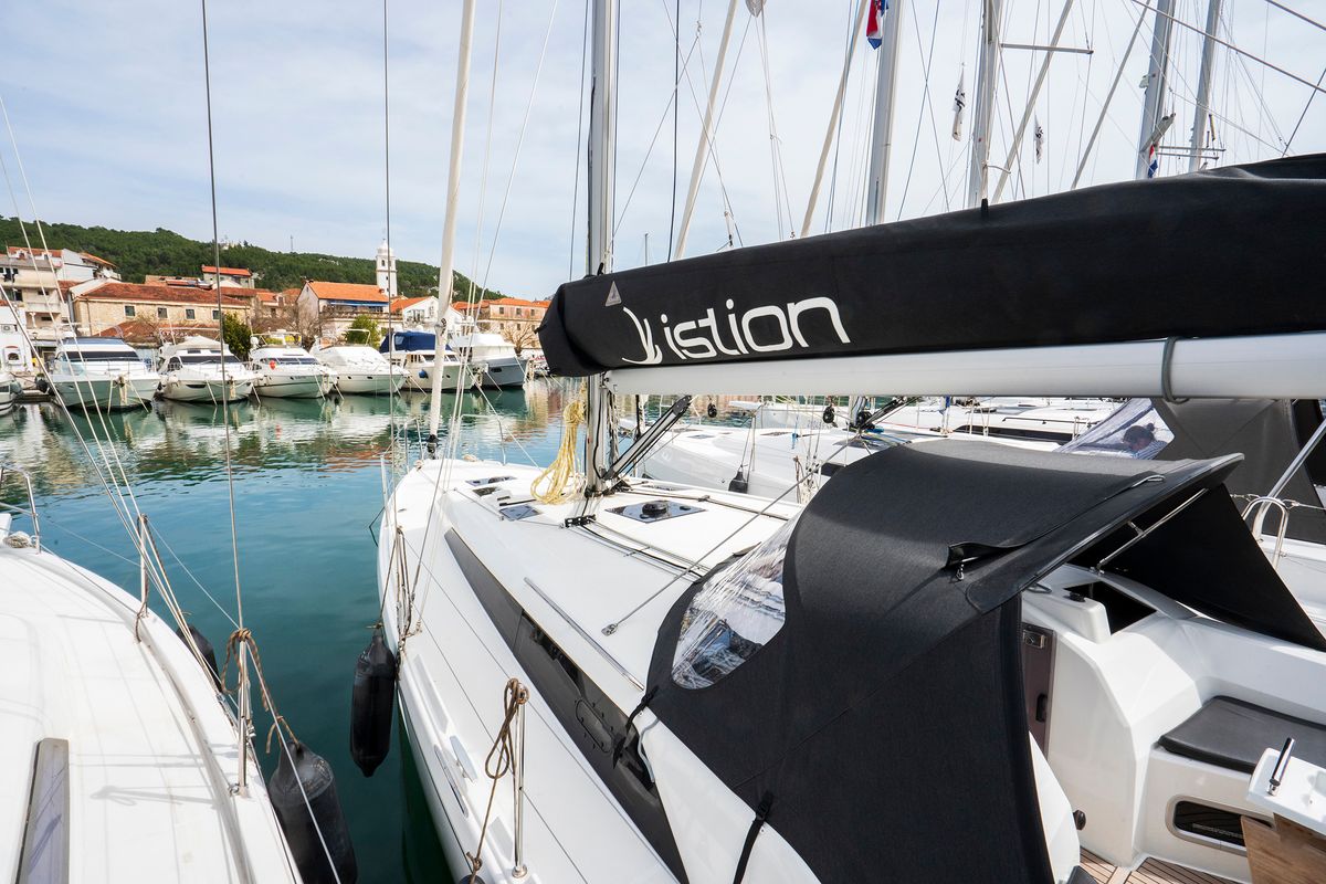Exterior view of First Song, a Dufour 41 sailboat at Skradin, Croatia