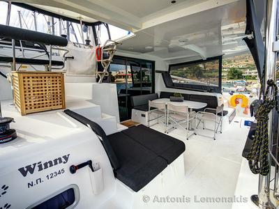 Deck of Winny (skippered only), a Lagoon 42 catamaran at Finikas, Greece