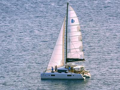 Exterior view of Winny (skippered only), a Lagoon 42 catamaran at Finikas, Greece