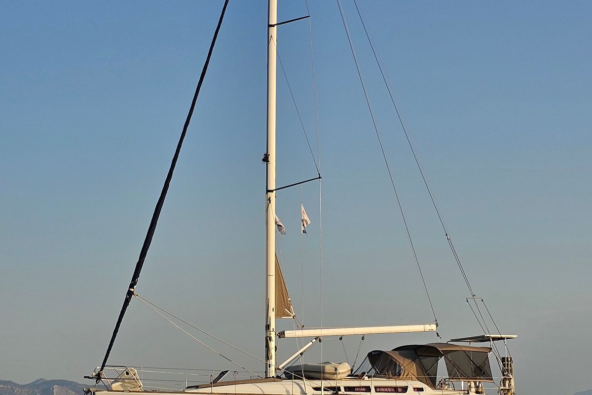 Exterior view of Comfort, a Jeanneau Sun Odyssey 42 i sailboat at Marina Delta Kallithea, Greece