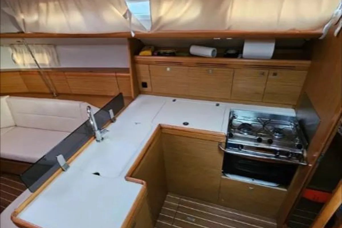 Galley of Comfort, a Jeanneau Sun Odyssey 42 i sailboat at Marina Delta Kallithea, Greece