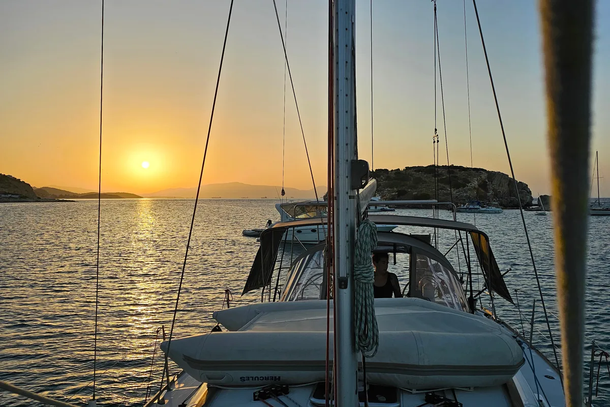 Deck of Comfort, a Jeanneau Sun Odyssey 42 i sailboat at Marina Delta Kallithea, Greece