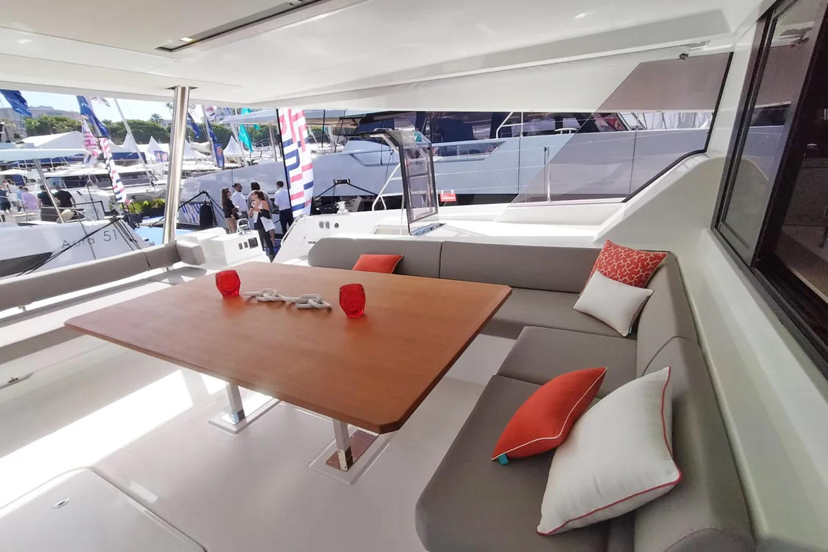 Salon of Liberta', a Fountaine Pajot Samana 59 catamaran at Castellammare di Stabia, Italy