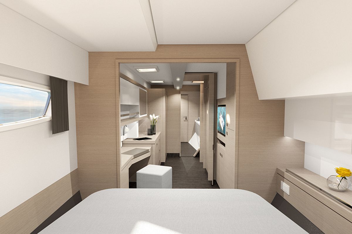 Cabin on Ithaka, a Fountaine Pajot Tanna 47 Maestro catamaran at Road Town, British Virgin Islands
