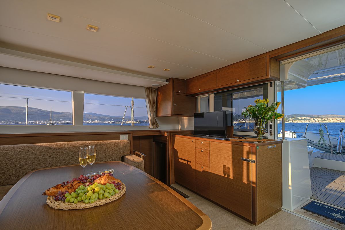 Salon of Blue Berry, a Lagoon 450 Fly catamaran at Grad Trogir, Croatia