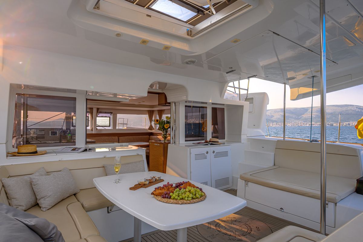 Deck of Blue Berry, a Lagoon 450 Fly catamaran at Grad Trogir, Croatia