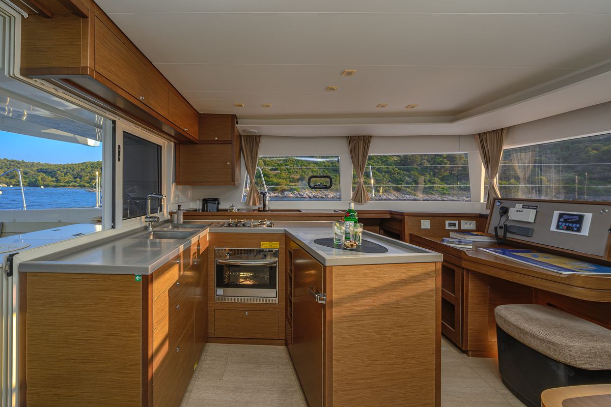 Galley of Blue Berry, a Lagoon 450 Fly catamaran at Grad Trogir, Croatia