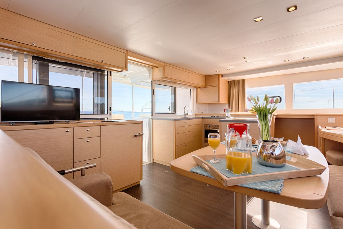 Salon of Blue Berry, a Lagoon 450 Fly catamaran at Grad Trogir, Croatia