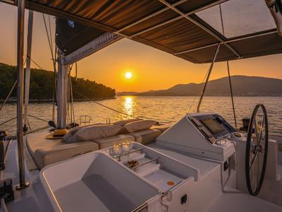 Cockpit of Blue Berry, a Lagoon 450 Fly catamaran at Grad Trogir, Croatia
