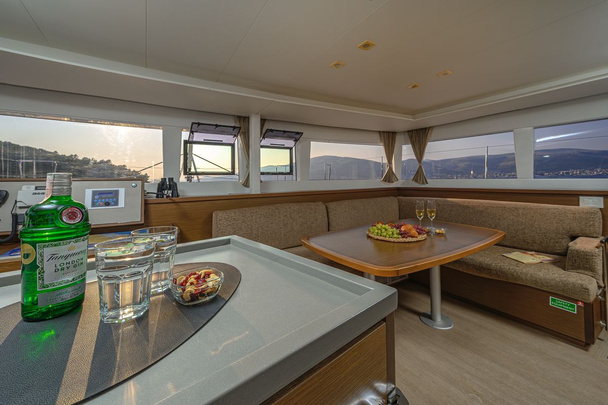 Salon of Blue Berry, a Lagoon 450 Fly catamaran at Grad Trogir, Croatia