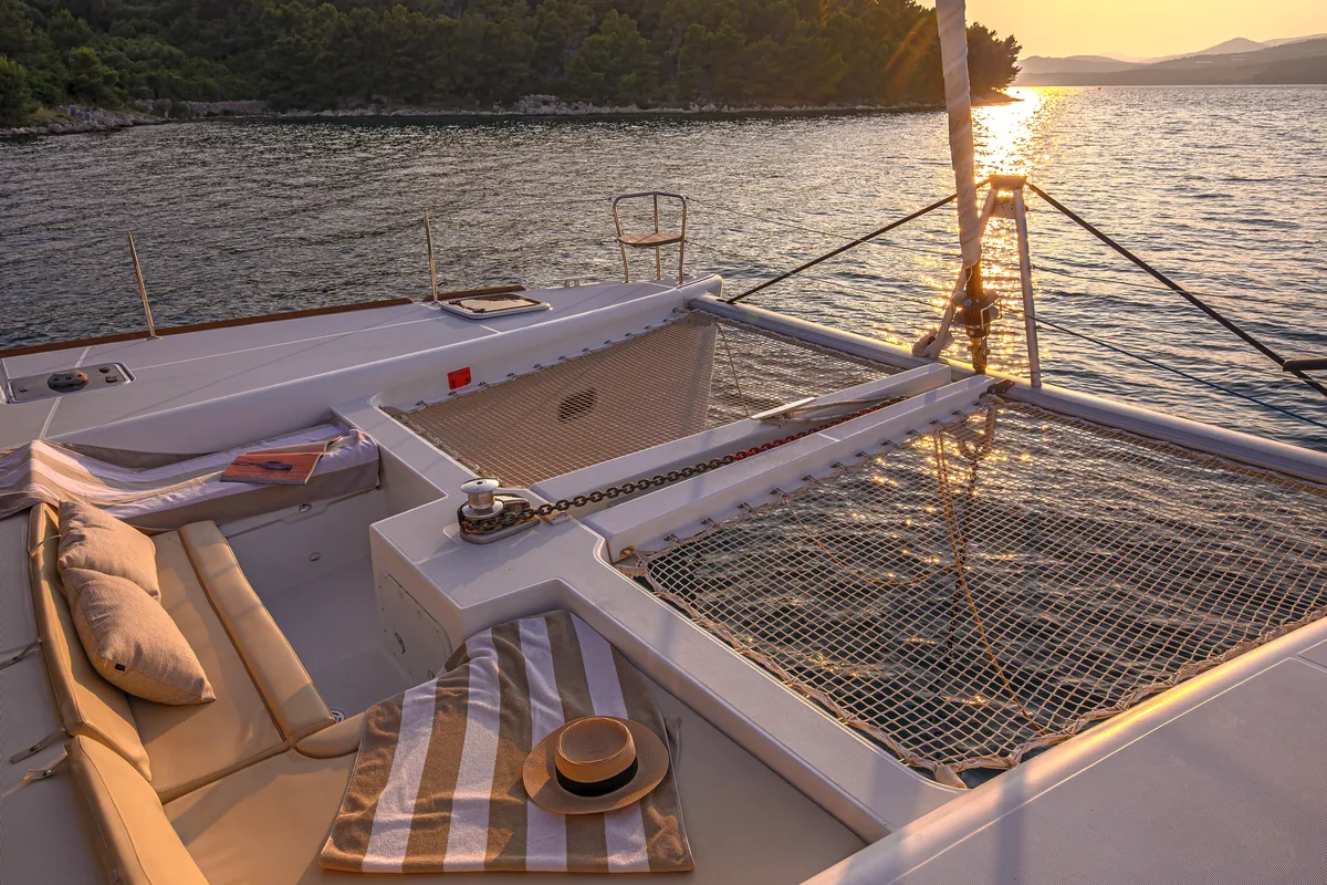 Deck of Blue Berry, a Lagoon 450 Fly catamaran at Grad Trogir, Croatia