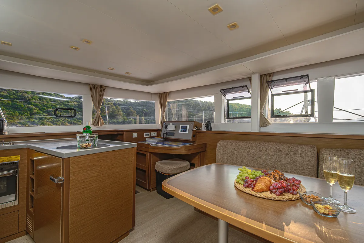 Salon of Blue Berry, a Lagoon 450 Fly catamaran at Grad Trogir, Croatia