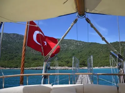 Deck of Remo, a Custom Made Remo yacht at Bodrum, Turkey