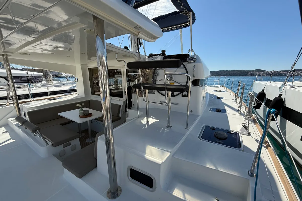 Deck of Cava, a Lagoon 39 catamaran at Lavreotiki Municipal Unit, Greece