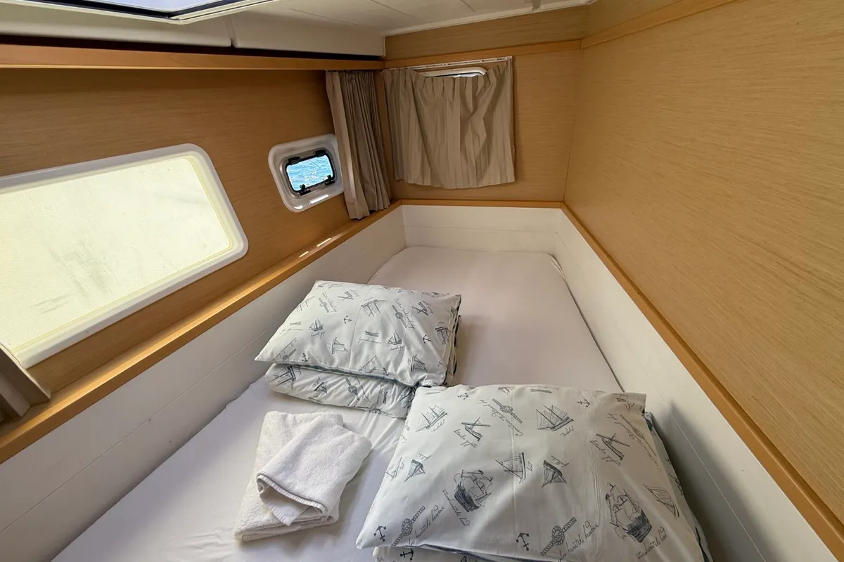 Cabin on Cava, a Lagoon 39 catamaran at Lavreotiki Municipal Unit, Greece