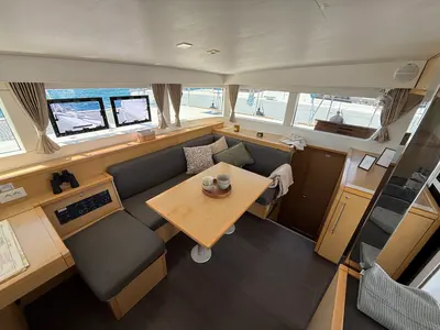Salon of Cava, a Lagoon 39 catamaran at Lavreotiki Municipal Unit, Greece