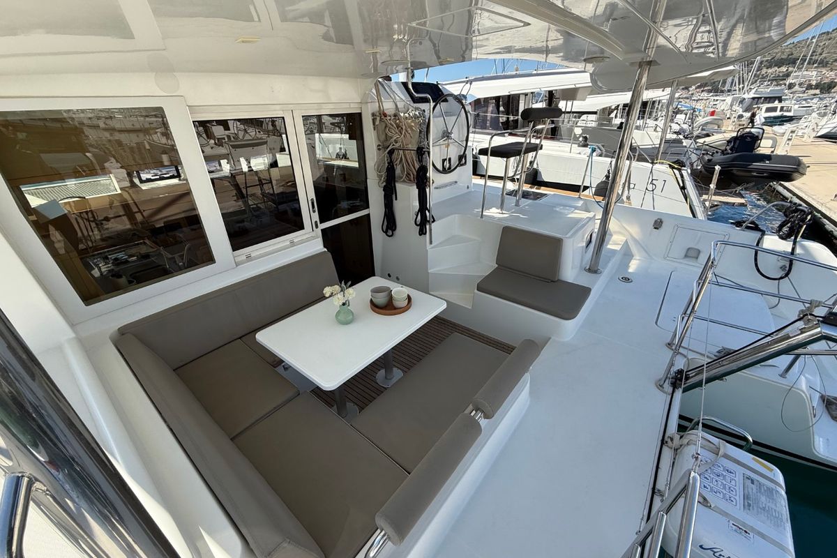 Deck of Cava, a Lagoon 39 catamaran at Lavreotiki Municipal Unit, Greece
