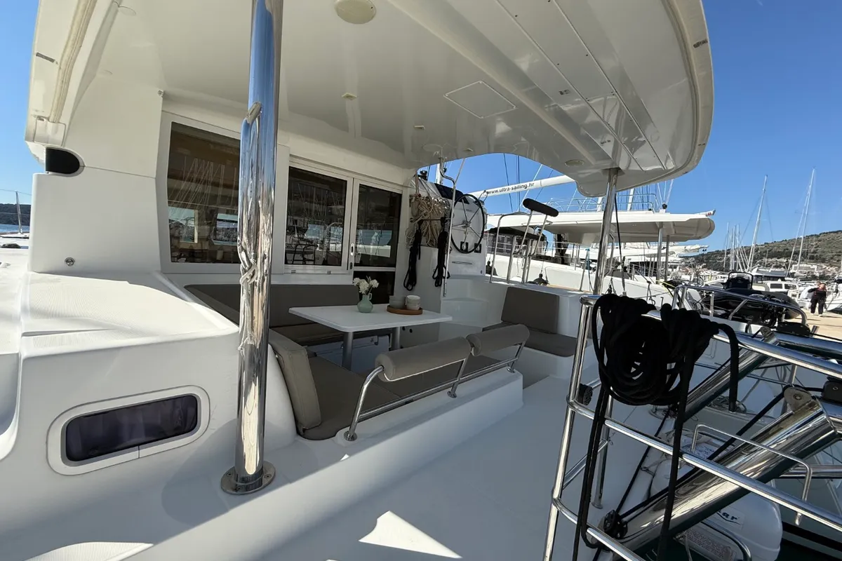 Deck of Cava, a Lagoon 39 catamaran at Lavreotiki Municipal Unit, Greece